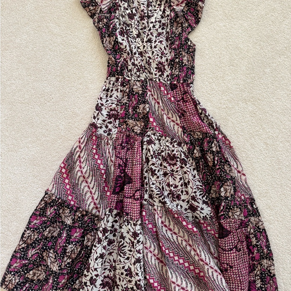 Ulla Johnson Pink and Cream Maxi Sundress with Flutter Cap Sleeves